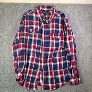 Faded Glory Plaid Flannel Shirt Mens 2XL Red Blue White Button Up Long Sleeve Co